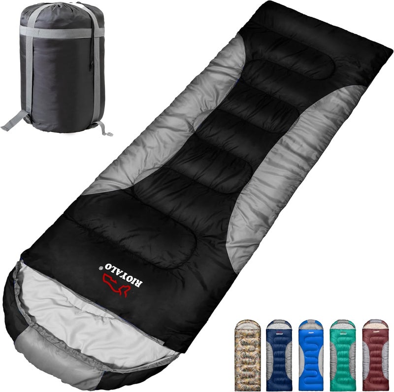 rioyalo 0 Degree Winter Sleeping Bags for Adults Camping (450GSM) - Temp Range (5F–32F) Portable Waterproof Compression Sack- Camping Sleeping Bags for Big and Tall in Env Hoodie: Backpacking Hiking 4 Season - Image 1